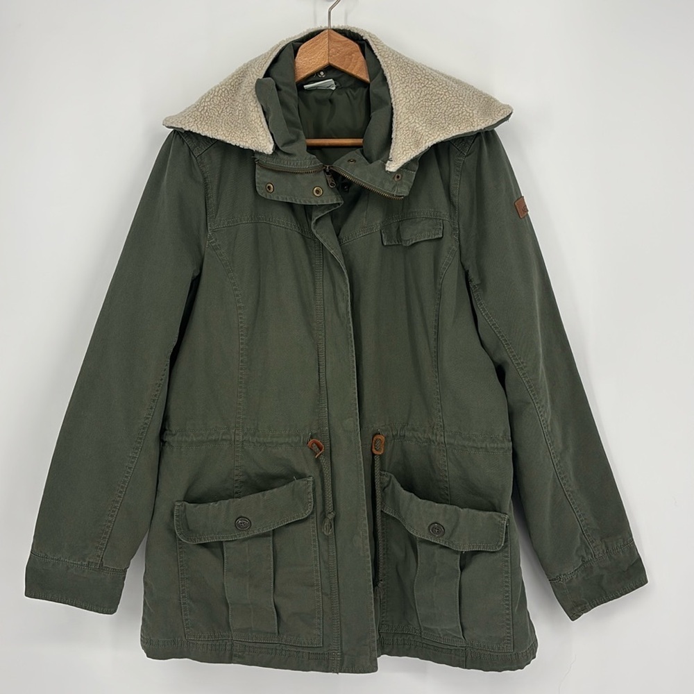 Adidas Neo Jacket Coat Parka Women’s Size Lg Full Zip Cinch Sherpa Collar Green